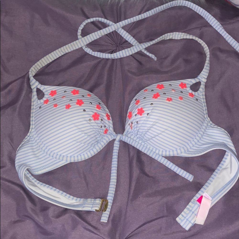 Flower Striped Bikini Top